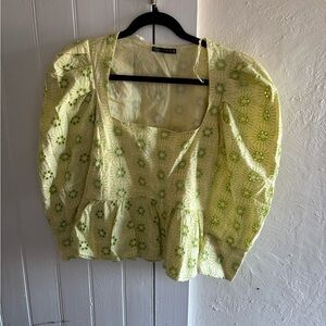 Zara Light Green Floral Blouse